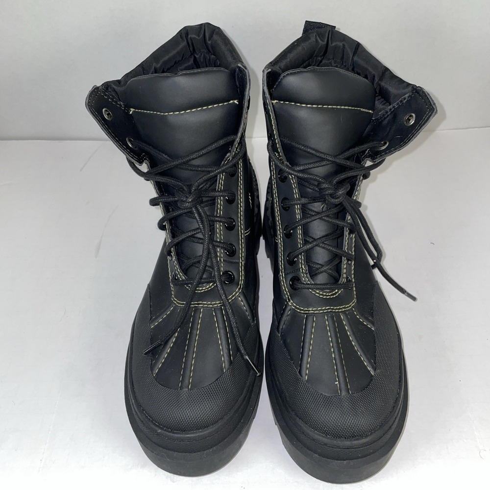 Circus‎ by Sam Edelman Black Waterproof Lug Sole Combat Boots Yellow Stitch 7.5